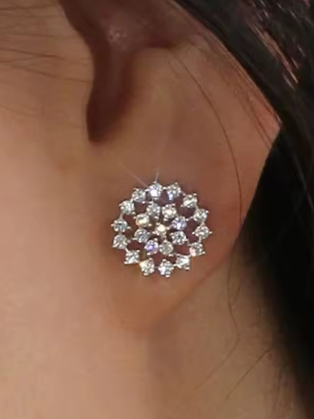 New Silver Floral Cluster Stud Earrings - Clear Crystal